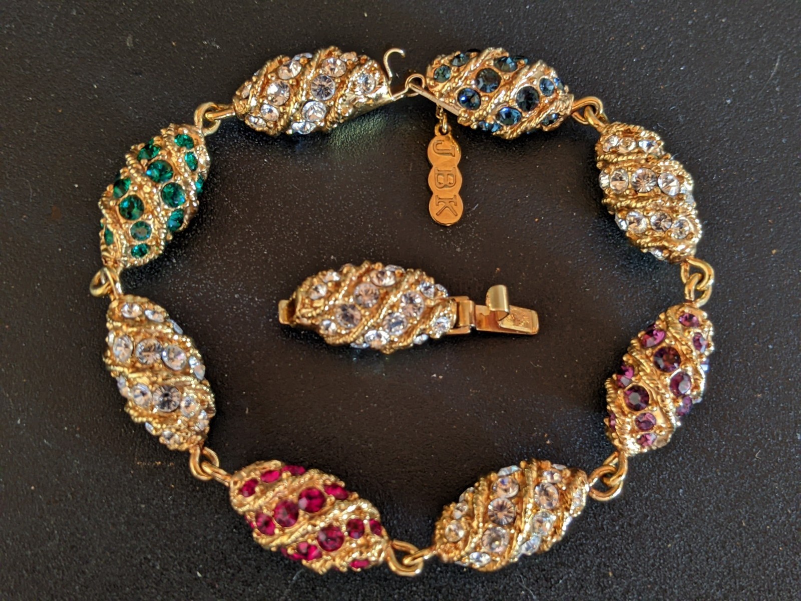 Vintage JBK Camrose & Kross Jackie Kennedy Rhinestone Royal Easter Egg Bracelet