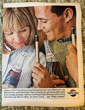 1960s Pepsi Cola Soda Pool Players Couple Vintage Magazine Advertisement