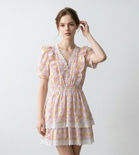 Summer Sale Mellow Day Floral Mini Dress Large Pink Lace Cottagecore