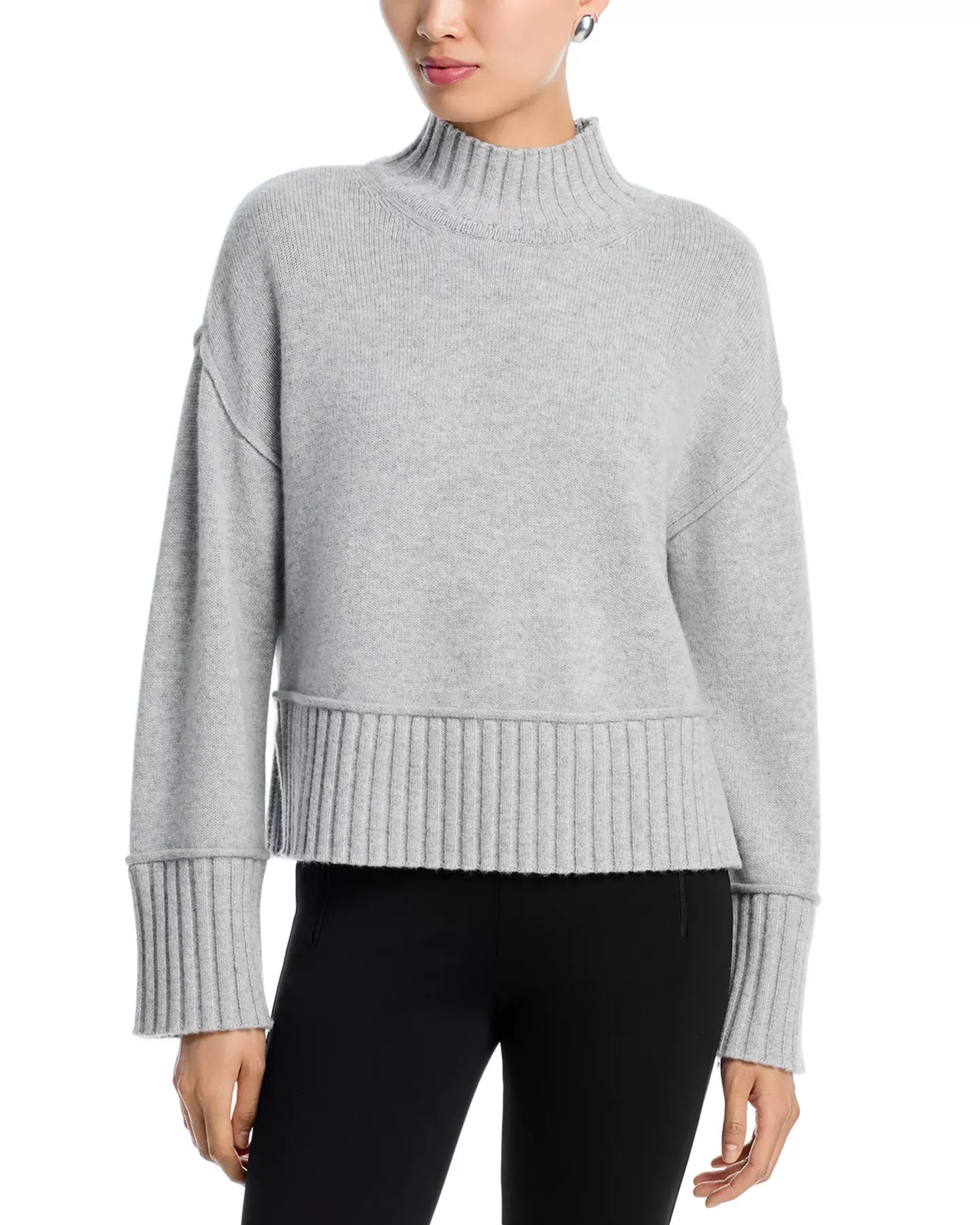 AQUA Women's Top Sweater Sz S 100% Cashmere Boxy Mock Neck