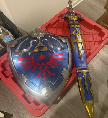 Legend of Zelda Master Sword Replica Set w/ Hylian Shield, Blue Scabbard