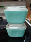 Pyrex Robin's Egg Blue Teal Turquoise Small Refrigerator Dishes W/ Lids Vtg