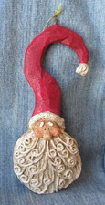PRIMITIVE OLD WORLD SANTA CLAUS FACE Vintage RESIN Christmas Ornament Folk BX