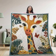 Cute Giraffe Quilt Blanket Safari Jungle Animal Throw Cozy Gift Lovers Decor