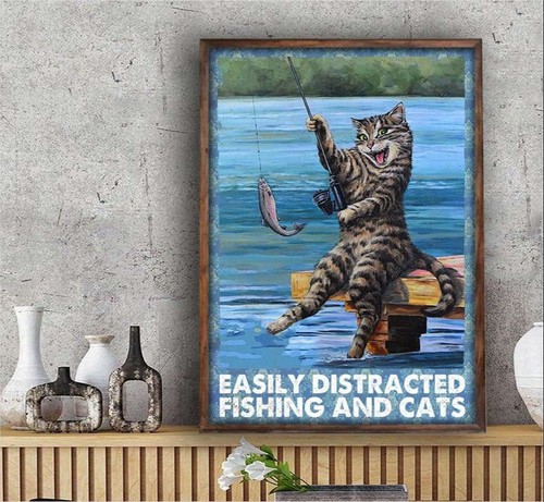 Targa metallica con scritta Cat Drums easily distracted, 20,3 x 30,5 cm