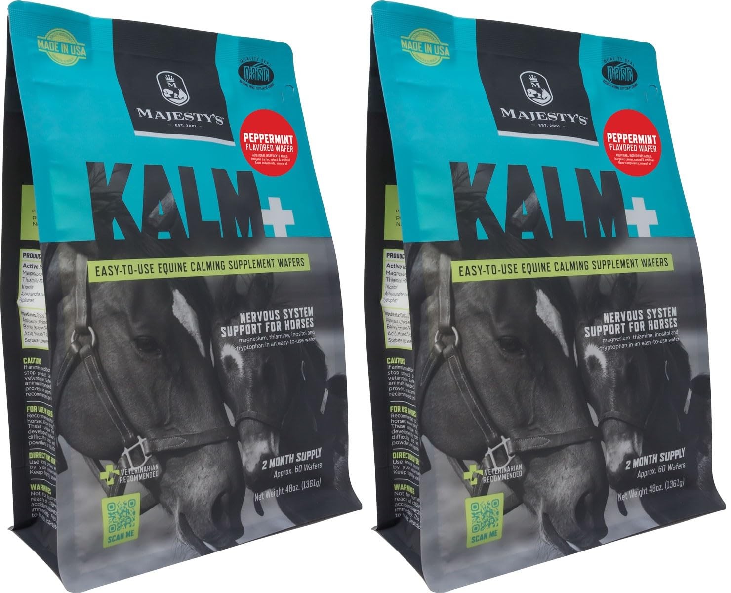 Kalm+ Wafers - Superior Horse/Equine Calming Supplement (Peppermint, 2 Pack(1...
