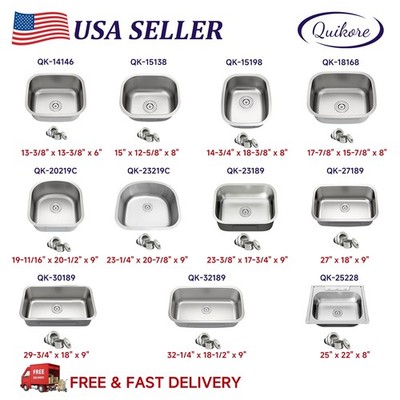 Quikore Multiple Sizes & Styles Curved Single Bowl 18 Gauge Kitchen Sink