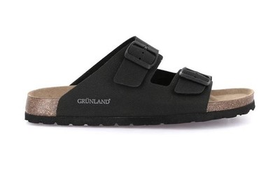 Grunland Herren Anatomische Bobo Sandalen Hausschuhe Leder Schwarz 2 cm Schnalle