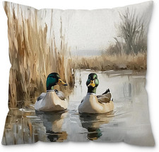 Farmhouse Mallard Duck Pond Pillow Covers 18x18, Cottage Core Decor, Countryside