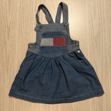 Tommy Hilfiger Dress Girls Size 4 Blue Denim Jumper Overall Flag Pocket EUC