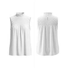 Banana Republic White Smocked Mock Neck Sleeveless Blouse Women Size M