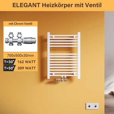 Gerade Badheizkörper Mittelanschluss Handtuchheizkörper 700x500mm mit Ventil