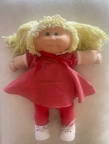 Vintage Cabbage Patch Kids Doll Blonde Yarn Hair Red Dress 1984