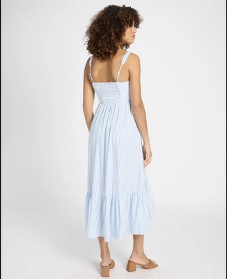 Dizzy Lizzy Women s Blue/White Striped Sweetheart Maxi Dress Cotton Seersucker M