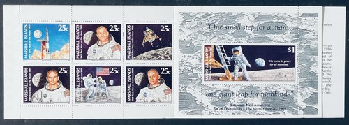 MARSHALL ISLANDS 20th ANNIVERSARY 1ST MOON LANDING SPACE STAMP BOOKLET 1989 MNH - Afbeelding 2 van 6