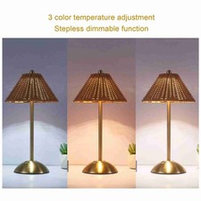 .Cordless Boho Rattan Table Lamp Rechargeable Dimmable LED Bedside Lamp