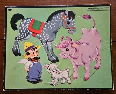 Vintage 1955 Whitman Farm Animals Frame Tray Inlay Puzzle  No. 4421 29