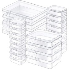 24 Pack Small Plastic Storage Containers with Lids Clear Hinged Box Organizer