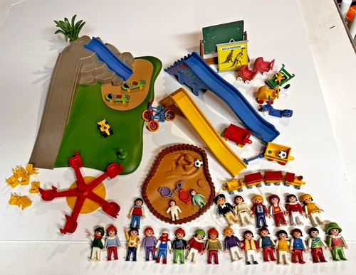 Vintage Playmobil Playground - Slides, Bikes, Merry-Go-Round, Sandbox, 24 Kids
