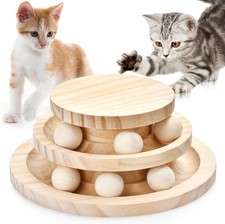 Cat Ball Track Toy, Double-Layer Tower cat Toy Roller, Interactive Wooden cat...