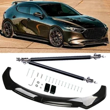 For Mazda 2 3 5 6 Front Bumper Lip Spoiler With Strut Rods Glossy Black
