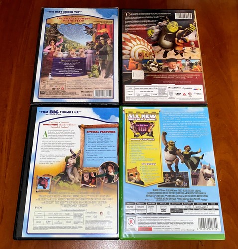 SHREK 1-2-3-4 / DREAMWORKS 4x DVD SET English Greek REGION-2 Used - Imagen 2 de 2