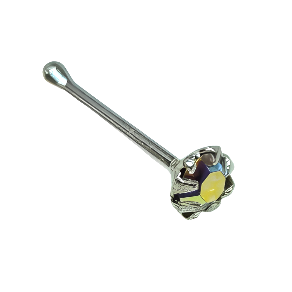 925 Silver AB Crystal Nose Stud 22G Ball End Nose Ring Aurora Borealis Piercing