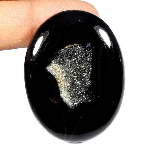 Natural Black Onyx Agate Druzy Trendy Cabochon Gemstone Loose For Jewelry OZ-B - Picture 59 of 70