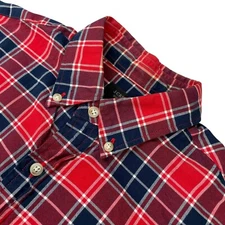 J.Crew Men's 100% Cotton L/S Oxford Button Shirt Red/Blue Plaid • Small