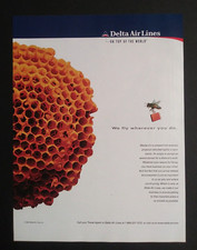 1997 Delta Air Lines Plane Travel Bee w/ Suitcase Vintage Magazine Cut Print Ad