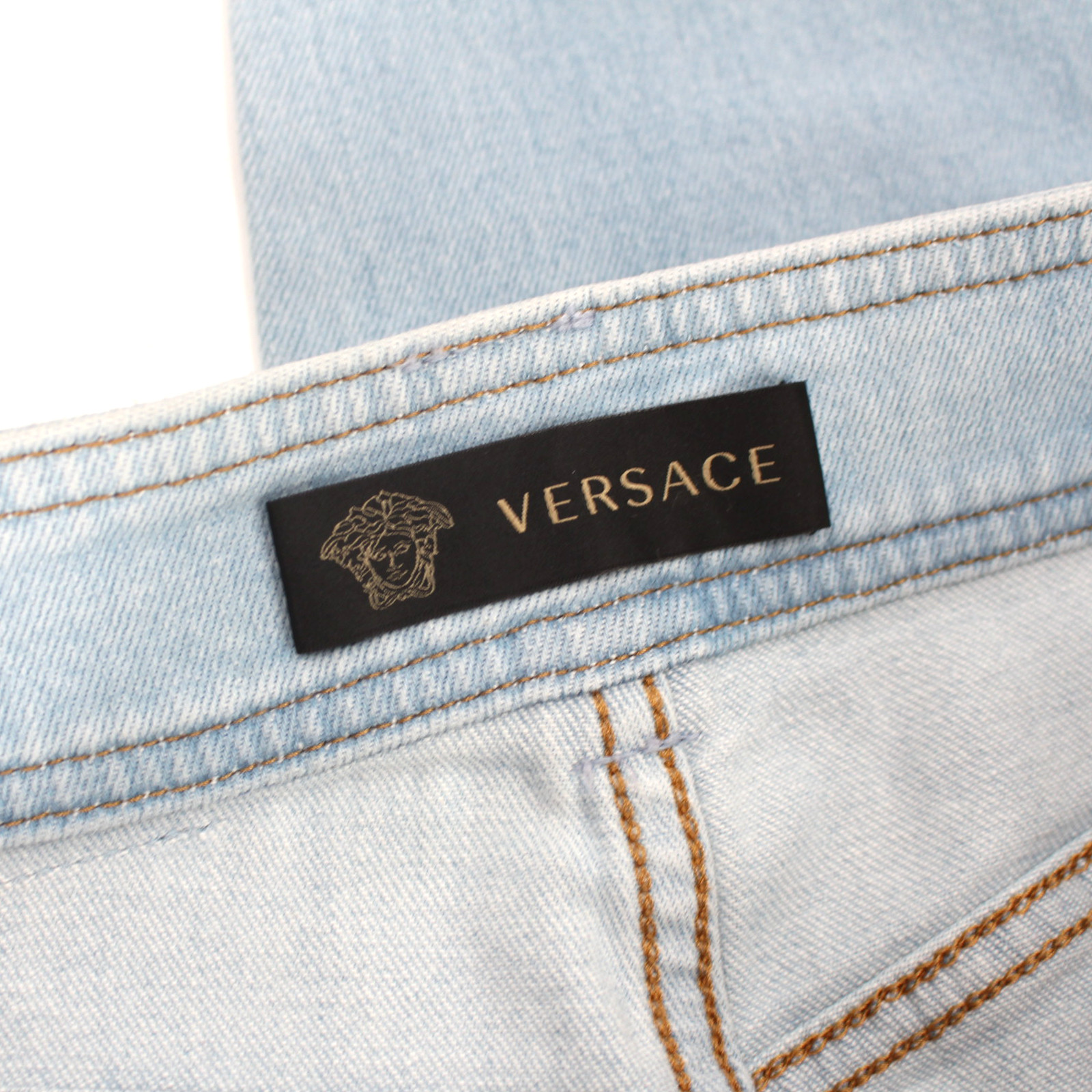 Versace Straight Leg Jeans NEW Multicolor Plaid Back Patch Pocket Fringe Size 27 image 7