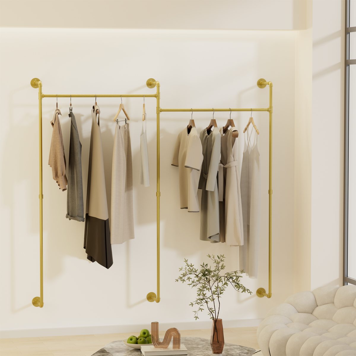 Adjustable Industrial Gold Pipe Clothing Rack Closet for Walk-in