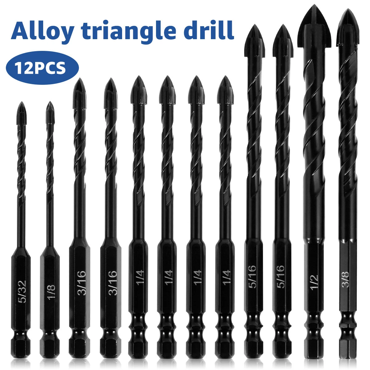12Pcs Concrete Drill Bit Set Alloy Masonry Cross Head Tile Bit 3 4