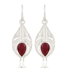 Ruby Corundum 925 Sterling Silver Dangle Earrings Gemstone Jewelry