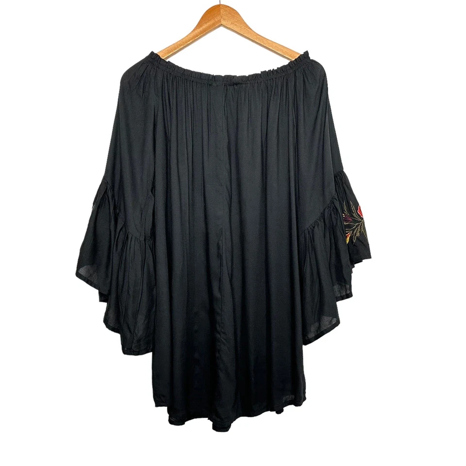 Feathers Dress Womens Floral Embroidered Off The Shoulder Dress Sz Large Black - Image 2 of 4