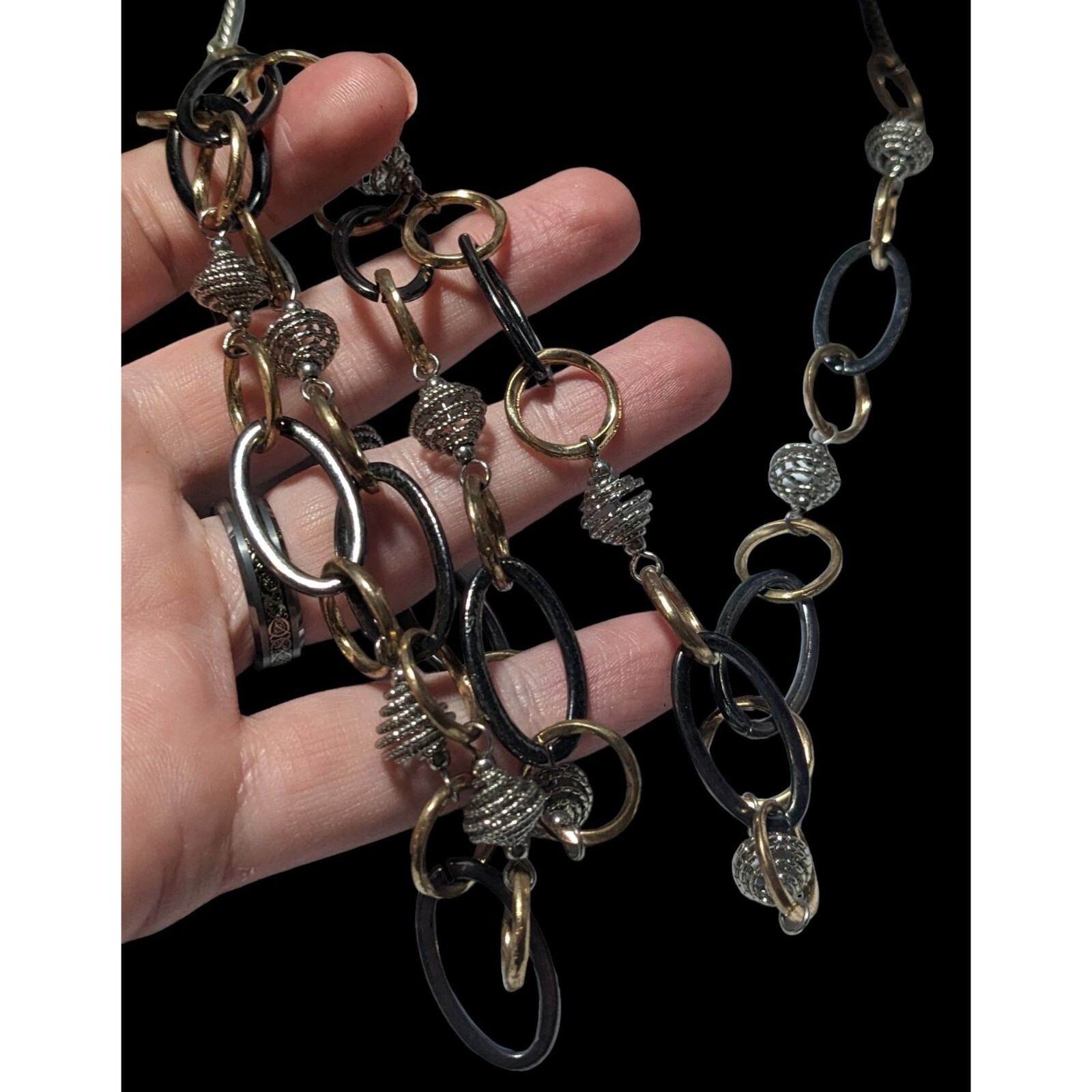 Multi Metallic Statement Chain  Necklace - image 3