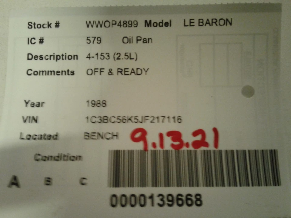 Used Engine Oil Pan fits: 1988 Chrysler Le baron 4-153 2.5 Grade A - Изображение 4 из 4