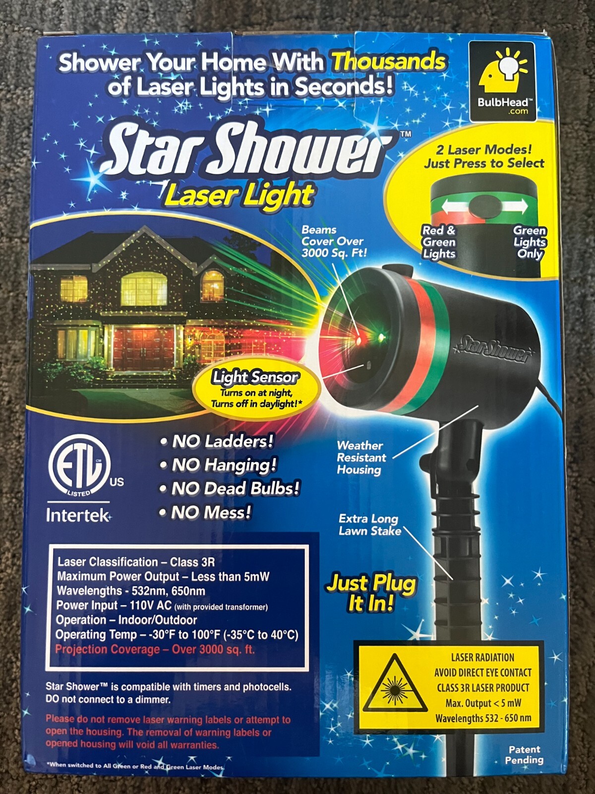 BulbHead Star Shower Laser Light Projector Indoor Outdoor eBay