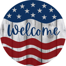 Patriotic Welcome with Wood Look Backgroud Wreath Attachment, Sign , Door Hanger