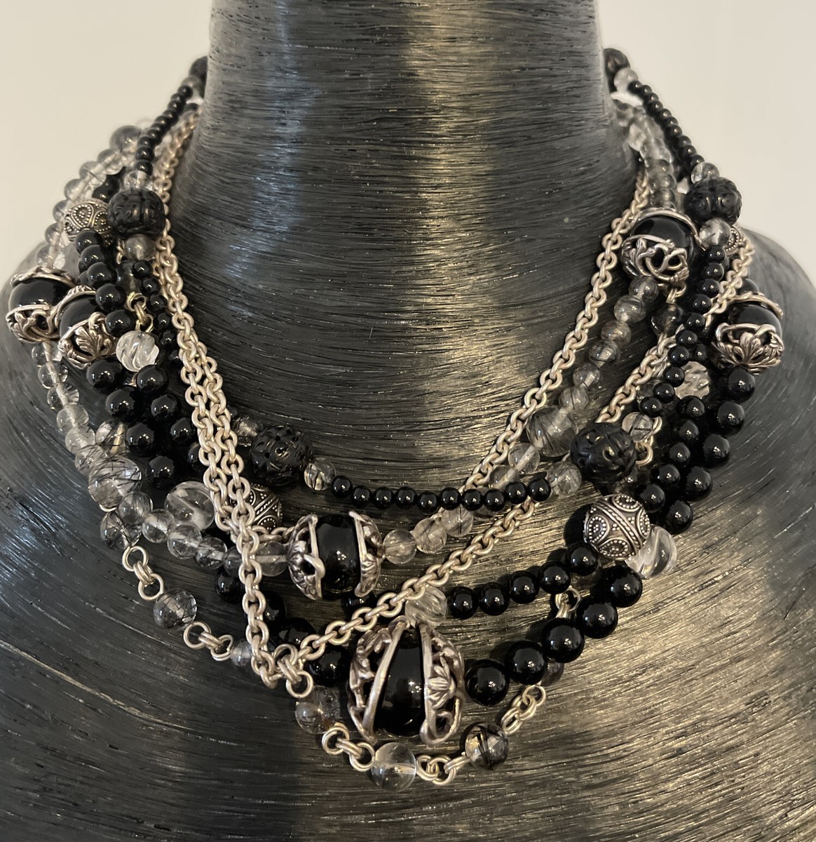 STEPHEN DWECK Sterling Silver Onyx Smoky Glass MULTI STRAND