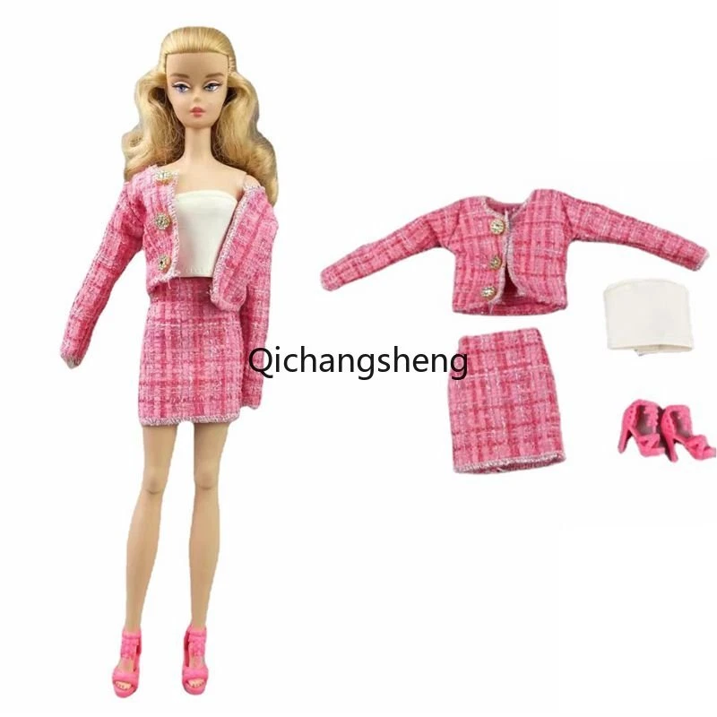 Fashion Hot Pink Plaid 1/6 Doll Clothes Outfits Set 11.5 Dolls