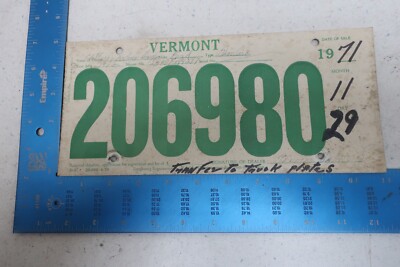 Vermont License Plate Tag 1971 71 VT Temporary Cardboard 206980 | eBay