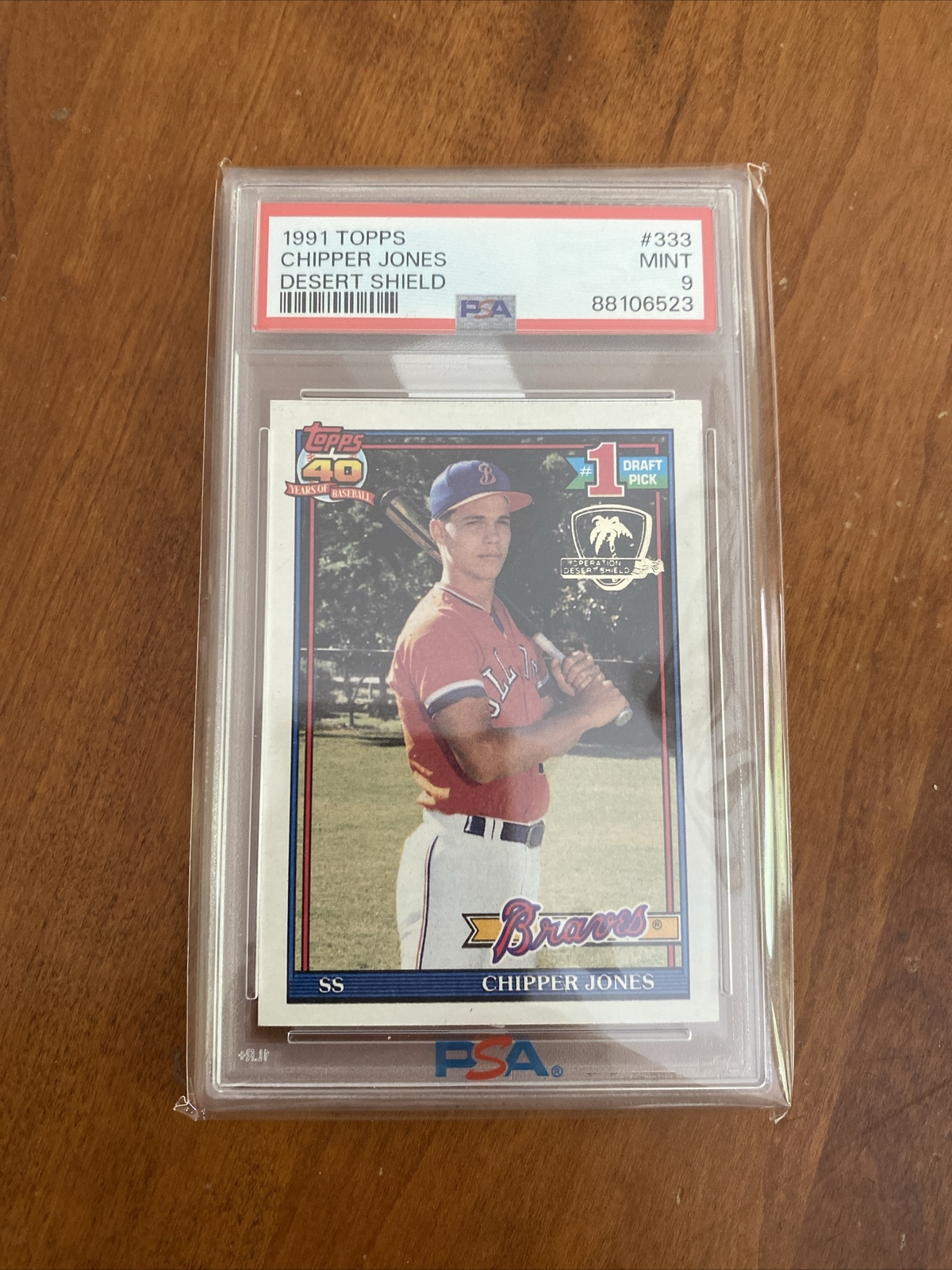 1991 Topps Desert Shield #333 CHIPPER JONES RC PSA 9 BRAVES ROOKIE CARD