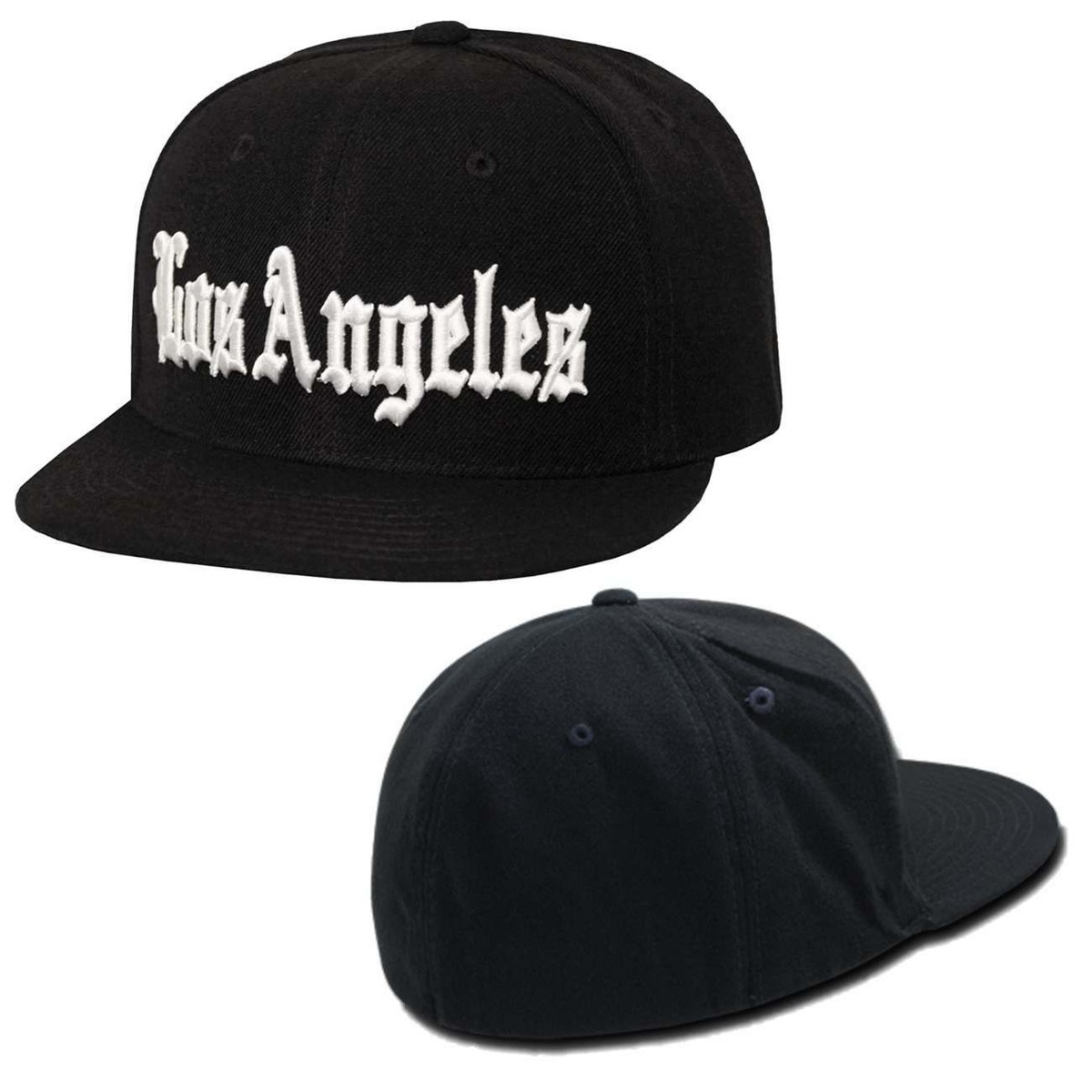 Black LOS ANGELES Vintage Embroidered Hip Hop FITTED Flat Bill Cap