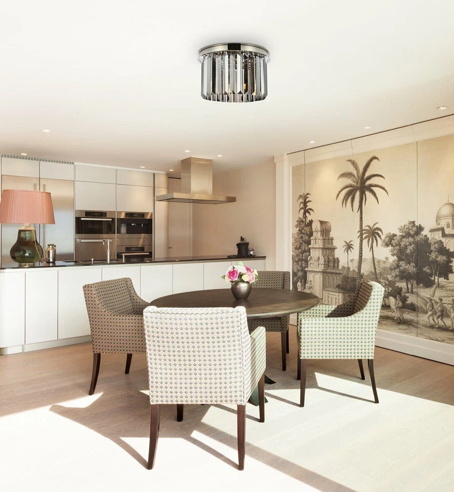 Polished Nickel Flush Mount 3 Light Fixture 16" Silver Shade Crystal Chandelier - Image 3 of 4