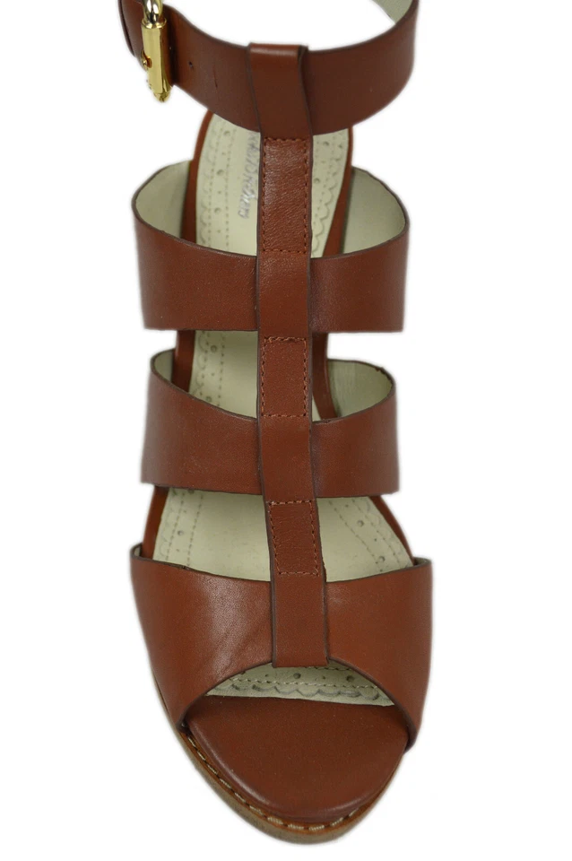 Brooks Brothers Womens Light Brown Leather Strap Wedge Sandals Heels 3" US 7.5 W - Image 2 of 4