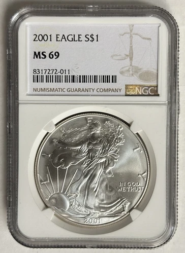 2001 ASE 1oz Silver American Eagle MS69 NGC .999 Fine Pure Key Date Coin Rare