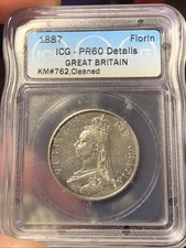 1887 Great Britain Silver Proof Florin ~ ICG PF60 DETAILS ~ RARE