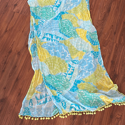 Lightweight cotton seashell yellow blue bathing suit swimsuit sarong wrap coveru