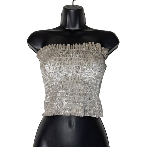 Missguided Silver Velvet Smocked Tube Top